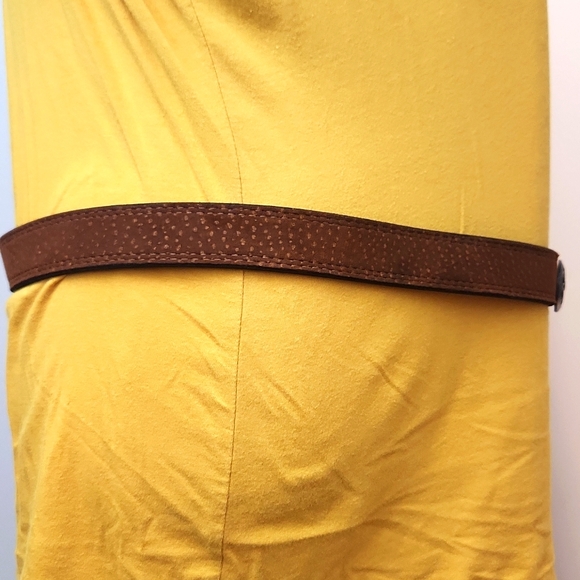 SOUTHWESTERN STYLE BROWN LEATHER BELT W/SILVER TONED OLD WEST ACCENT BUCKLE - Picture 4 of 6